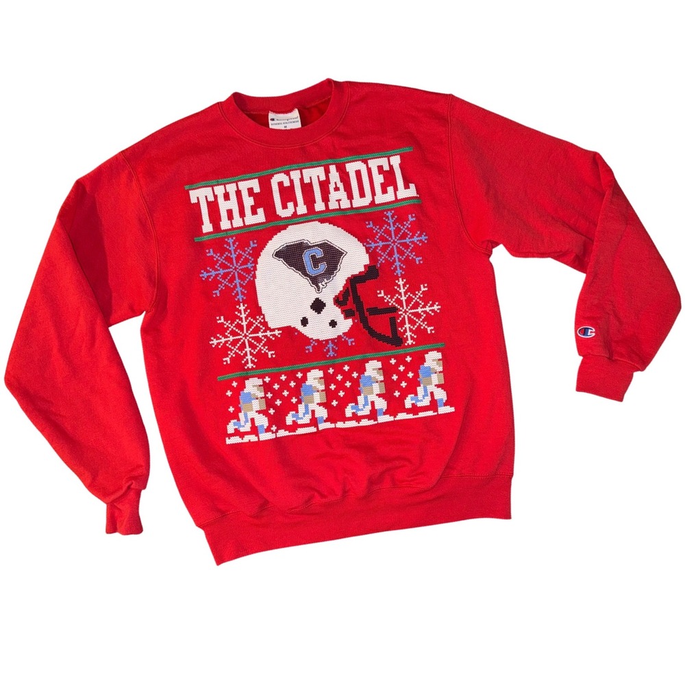 The Citadel Bulldogs Red Holiday Christmas Football Sweatshirt Mens Medium VTG